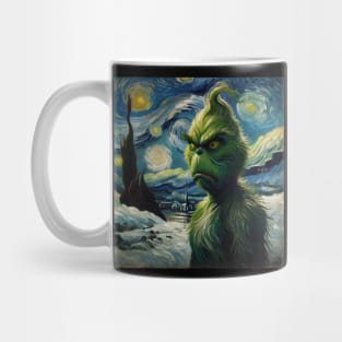 Whimsical Night: Mischievous Green Character - Starry Night Inspired Holiday Art Mug